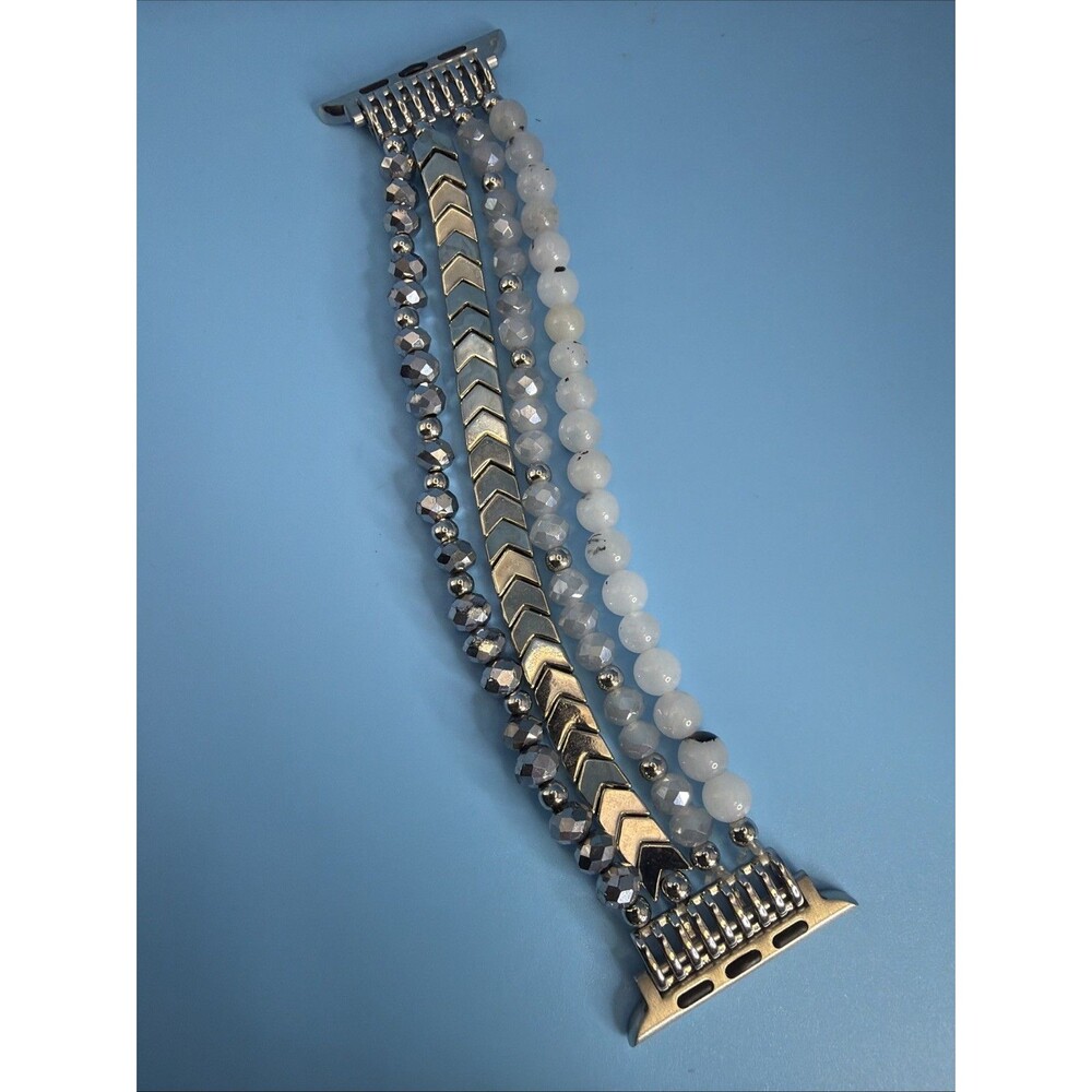 Apple Silver and White Layered Beaded Watch Band